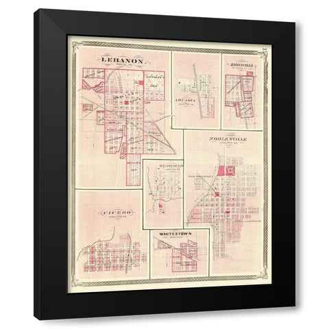 Lebanon, Arcadia, Zionsville Indiana - Baskin 1876 Black Modern Wood Framed Art Print by Baskin