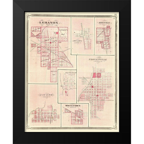 Lebanon, Arcadia, Zionsville Indiana - Baskin 1876 Black Modern Wood Framed Art Print by Baskin