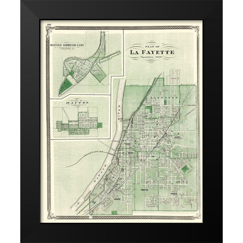 La Fayette Indiana - Baskin 1876 Black Modern Wood Framed Art Print by Baskin