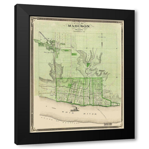 Madison Indiana Landowner - Baskin 1876 Black Modern Wood Framed Art Print with Double Matting by Baskin