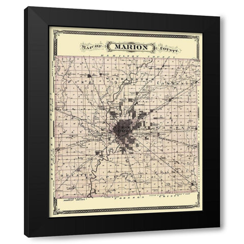 Marion Indiana Landowner - Andreas 1876 Black Modern Wood Framed Art Print with Double Matting by Andreas