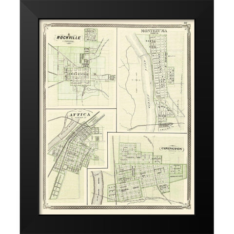 Rockville, Montezuma, Attica, Covington Indiana Black Modern Wood Framed Art Print by Baskin