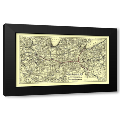 Ohio Southern Railroad - Colton 1881 Black Modern Wood Framed Art Print with Double Matting by Colton