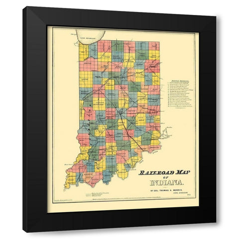 Railroad Map of Indiana - Morris 1852 Black Modern Wood Framed Art Print with Double Matting by Morris