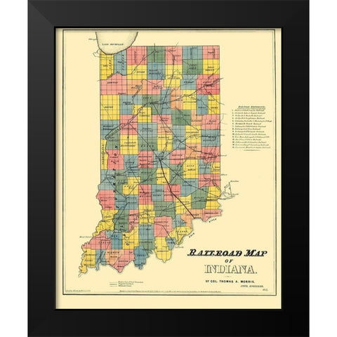 Railroad Map of Indiana - Morris 1852 Black Modern Wood Framed Art Print by Morris