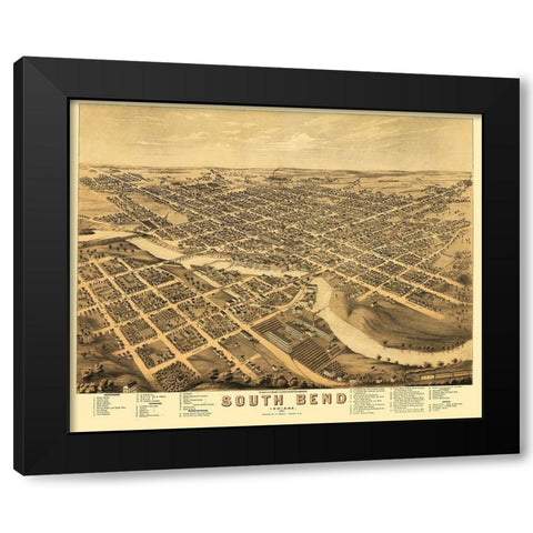 South Bend Indiana - Stoner 1874 Black Modern Wood Framed Art Print with Double Matting by Stoner