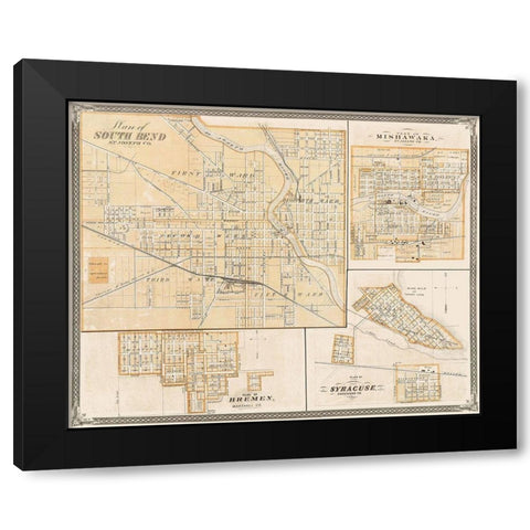 South Bend, Mishawaka, Bremen Indiana Landowner Black Modern Wood Framed Art Print by Baskin