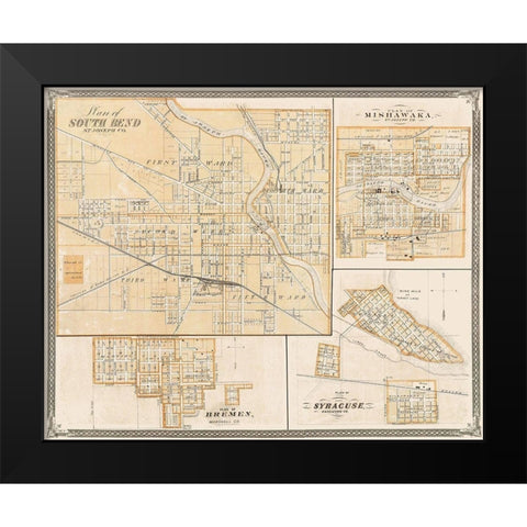 South Bend, Mishawaka, Bremen Indiana Landowner Black Modern Wood Framed Art Print by Baskin