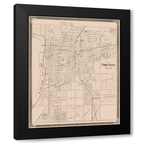 Terre Haute Indiana Landowner - Baskin 1876 Black Modern Wood Framed Art Print by Baskin