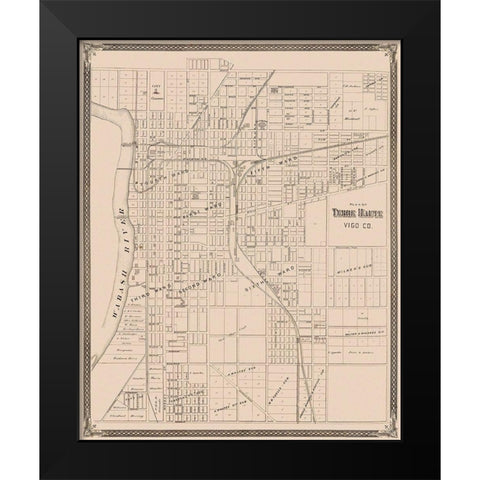 Terre Haute Indiana Landowner - Baskin 1876 Black Modern Wood Framed Art Print by Baskin