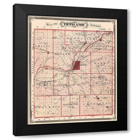 Tippecanoe Indiana Landowner - Andreas 1876 Black Modern Wood Framed Art Print with Double Matting by Andreas