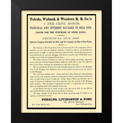 Toledo, Wabash and Western Railway 2 - Colton 1873 Black Modern Wood Framed Art Print by Colton