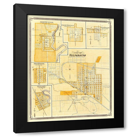 Valparaiso Indiana - Baskin 1876 Black Modern Wood Framed Art Print with Double Matting by Baskin