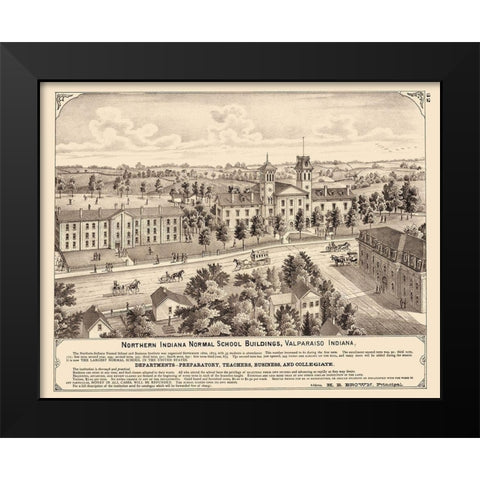 Normal School Buildings Valparaiso Indiana Black Modern Wood Framed Art Print by Baskin