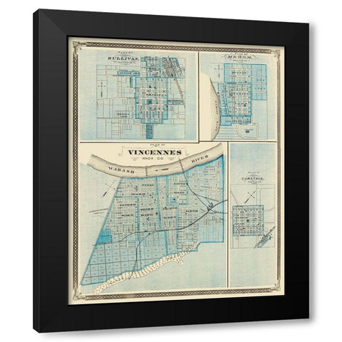 Vincennes, Sullivan, Merom, Carlisle Indiana Black Modern Wood Framed Art Print by Baskin