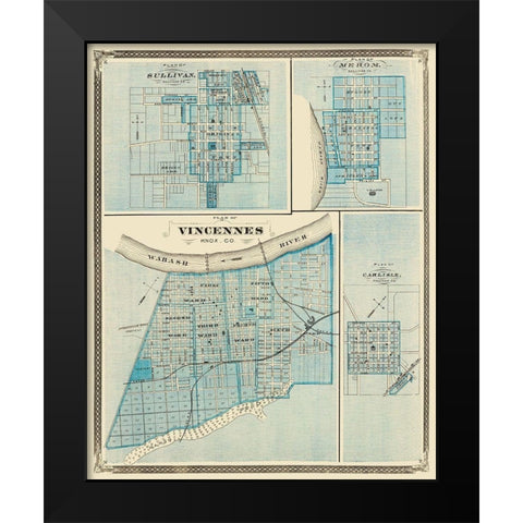 Vincennes, Sullivan, Merom, Carlisle Indiana Black Modern Wood Framed Art Print by Baskin