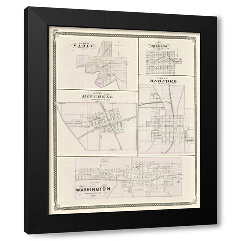 Washington, Paoli, Orleans, Bedford, Mitchell Black Modern Wood Framed Art Print with Double Matting by Baskin