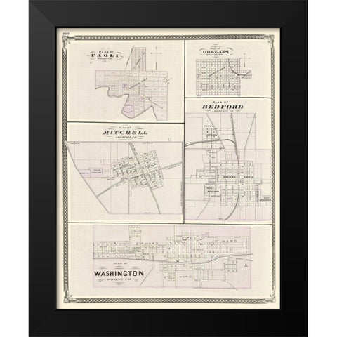 Washington, Paoli, Orleans, Bedford, Mitchell Black Modern Wood Framed Art Print by Baskin
