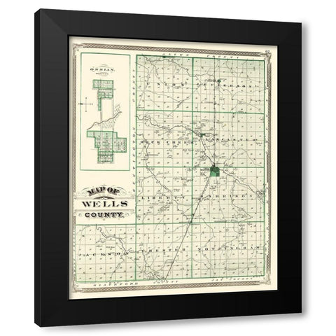 Wells Indiana Landowner - Baskin 1876 Black Modern Wood Framed Art Print with Double Matting by Baskin