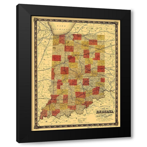 Indiana - Johnson 1858 Black Modern Wood Framed Art Print with Double Matting by Johnson