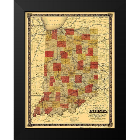 Indiana - Johnson 1858 Black Modern Wood Framed Art Print by Johnson