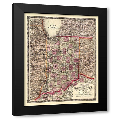 Indiana - Cram 1875 Black Modern Wood Framed Art Print by Cram