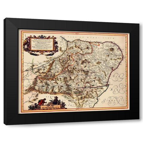 Aberdene Banf Scotland - Blaeu 1654 Black Modern Wood Framed Art Print with Double Matting by Blaeu