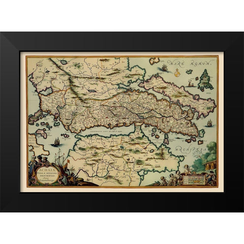Achaea Region Greece - Lauremberg 1654 Black Modern Wood Framed Art Print by Lauremberg