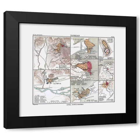 Ancient Cities Europe Africa - Perthes 1896 Black Modern Wood Framed Art Print by Perthes