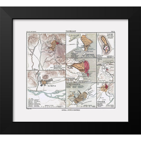 Ancient Cities Europe Africa - Perthes 1896 Black Modern Wood Framed Art Print by Perthes