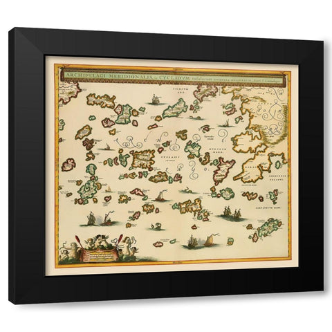 Aegean Sea Greece  - Lauremberg 1654 Black Modern Wood Framed Art Print with Double Matting by Lauremberg