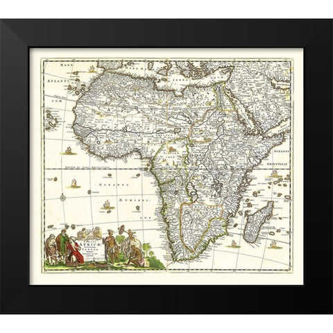 Africa - De Wit 1688 Black Modern Wood Framed Art Print by De Wit