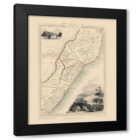 Natal Kaffraria South Africa - Tallis 1851 Black Modern Wood Framed Art Print with Double Matting by Tallis