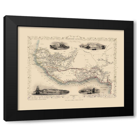 Western Africa - Tallis 1851 Black Modern Wood Framed Art Print with Double Matting by Tallis