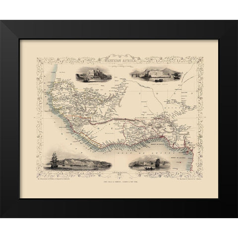 Western Africa - Tallis 1851 Black Modern Wood Framed Art Print by Tallis