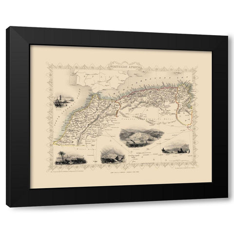 Northern Africa - Tallis 1851 Black Modern Wood Framed Art Print with Double Matting by Tallis
