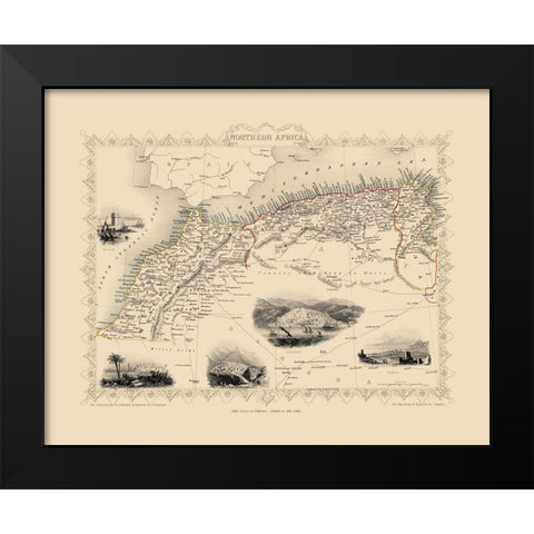 Northern Africa - Tallis 1851 Black Modern Wood Framed Art Print by Tallis