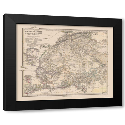 North West Africa - Stieler  1885 Black Modern Wood Framed Art Print with Double Matting by Stieler