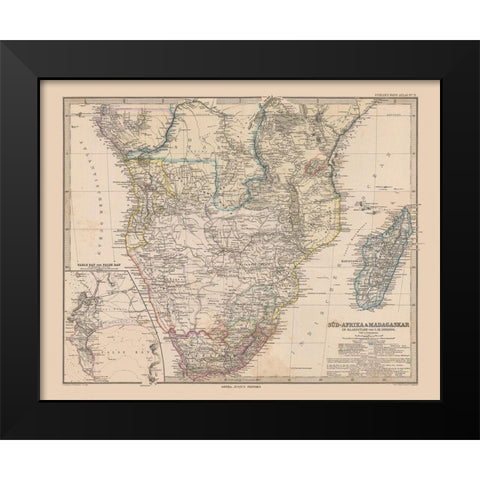 South Africa Madagascar - Stieler  1885 Black Modern Wood Framed Art Print by Stieler