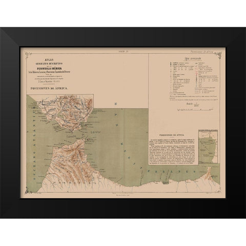 Spanish Possessions in Africa - Valverde 1880 Black Modern Wood Framed Art Print by Valverde