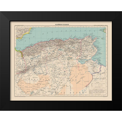 Algeria Tunisia - Schrader 1908 Black Modern Wood Framed Art Print by Schrader