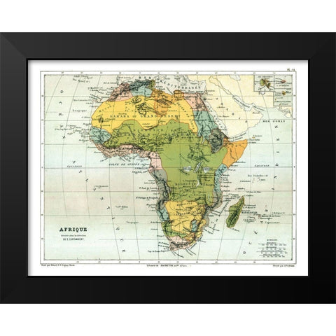 Political Africa - Cortambert 1880 Black Modern Wood Framed Art Print by Cortambert
