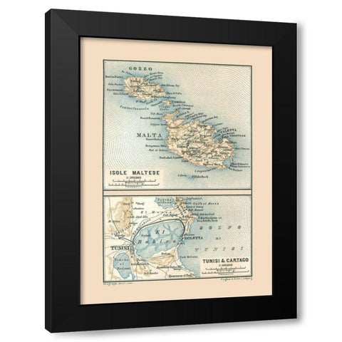 Malta Tunisia Carthage - Baedeker 1880 Black Modern Wood Framed Art Print with Double Matting by Baedeker