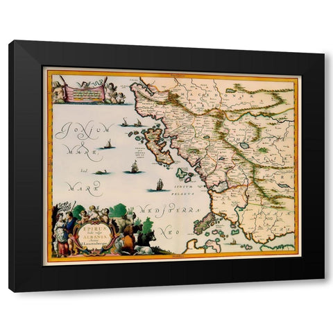Albania Greece - Jansson 1654 Black Modern Wood Framed Art Print by Jansson