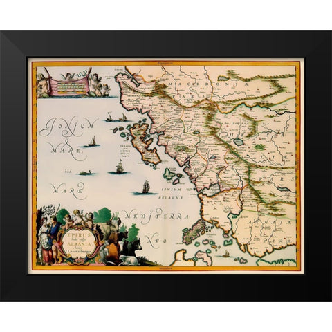 Albania Greece - Jansson 1654 Black Modern Wood Framed Art Print by Jansson