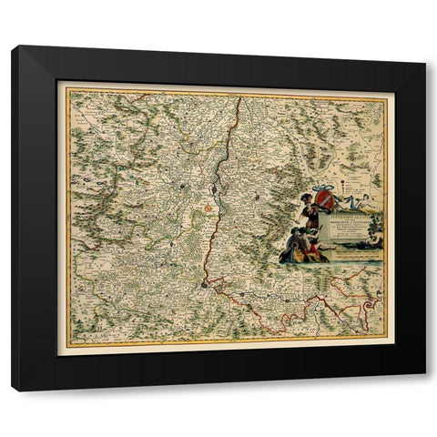 Alsace Region France - Visscher 1681 Black Modern Wood Framed Art Print with Double Matting by Visscher