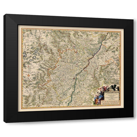 Lower Alsace Region France Germany - Visscher 1681 Black Modern Wood Framed Art Print with Double Matting by Visscher