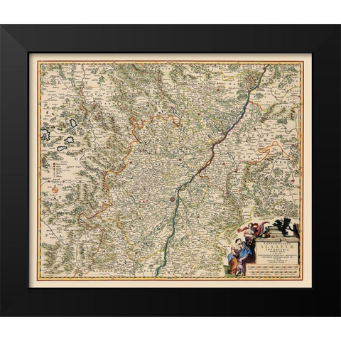 Lower Alsace Region France Germany - Visscher 1681 Black Modern Wood Framed Art Print by Visscher