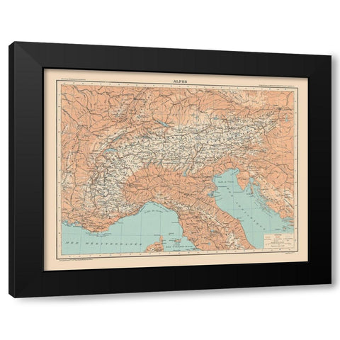 Alps Europe - Schrader 1908 Black Modern Wood Framed Art Print by Schrader