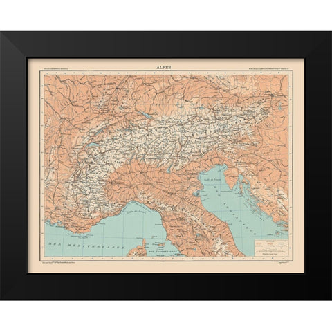 Alps Europe - Schrader 1908 Black Modern Wood Framed Art Print by Schrader